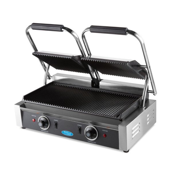 Gastro Kontaktgrill - Gerillt - Doppelgrillplatte - 2 x 22 cm