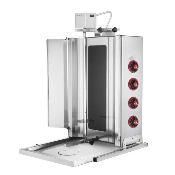Griglia elettrica per gyros/döner - Mobile - 4 bruciatori - max. 60 kg - con porte a battente