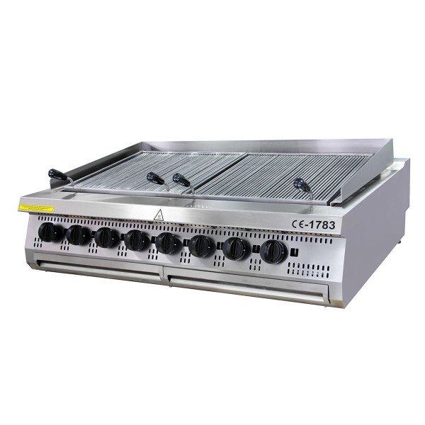 Gastro Premium Holzkohlengrill - 8 Zonen - Dreifache Einheit - 90 cm Tief - Gas