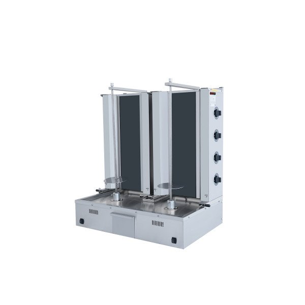 Doppel Elektro Dönergrill mit Motor Unten / Gyrosgrill 4+4 Brenner / max. 70+70