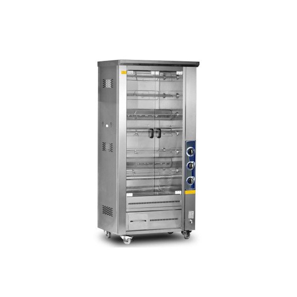 Hähnchengrill mit Lavastein - Doppelfenster - mit 12 Spießen für bis zu 48 Hähnchen - 16 kW