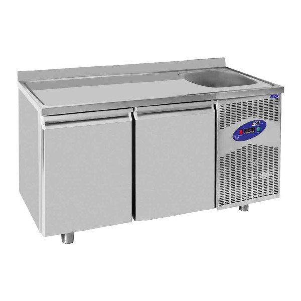 Tavoli refrigerati con lavello Premium Plus - con 2 porte e bordo rialzato