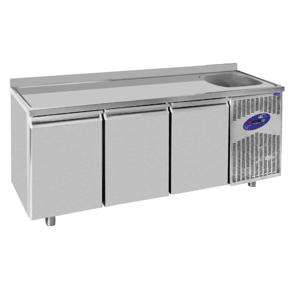 Tavoli refrigerati con lavello Premium Plus - con 2 porte e bordo rialzato
