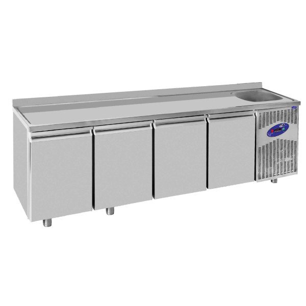 Tavoli refrigerati con lavello Premium Plus - con 2 porte e bordo rialzato