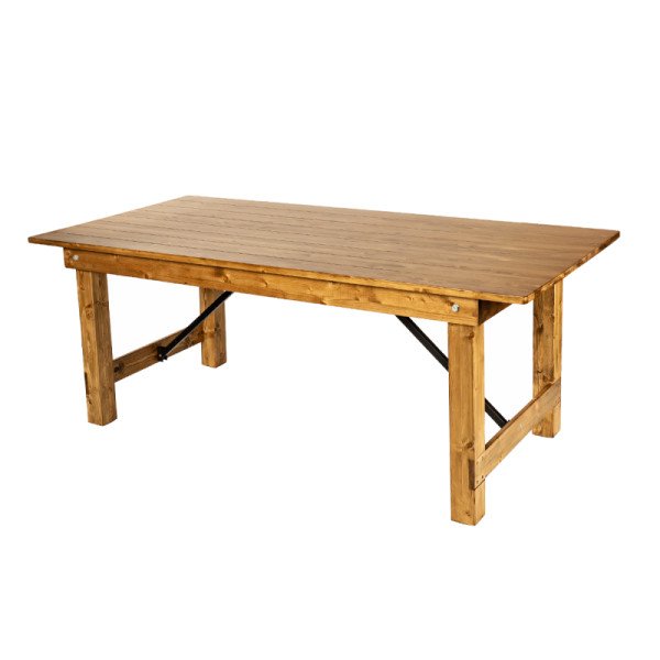 Banketttisch COUNTRY 200x100 cm aus natürlichem Kiefernholz. rustikaler Stil. klappbar und stabil für Festsäle und Restaurants