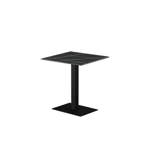 Biergartentisch ALFA 40×55 schwarz mit Quarz-Sintersteinplatte – robust & wetterfest