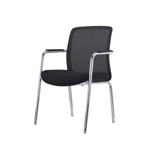 Schulungsstuhl LENZO schwarz – moderner. ergonomischer Stuhl mit Netzrückenlehne und gepolsterter Sitzfläche