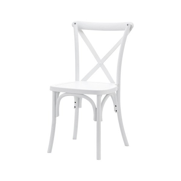 CROSS-BACK POLYWOOD Hochzeitsstuhl weiß – eleganter. wetterfester Polypropylenstuhl mit Holzstruktur