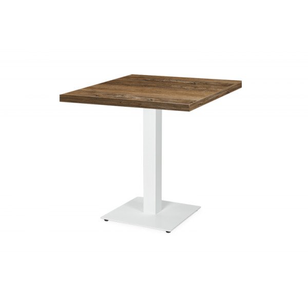 Bistrotisch ALFA S weiss 68x68 – stabiler. wetterfester Stahltisch mit Retro-Holzplatte für Innen & Außen