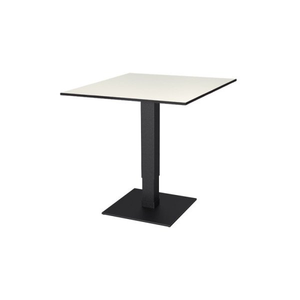 Café-Tisch ADAPTIVE mit höhenverstellbarer HPL-Tischplatte – robust & wetterbeständig