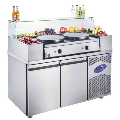 Crêpe cooling table Premium Plus - for 11x GN 1/6 - 2 doors - incl. crêpe maker