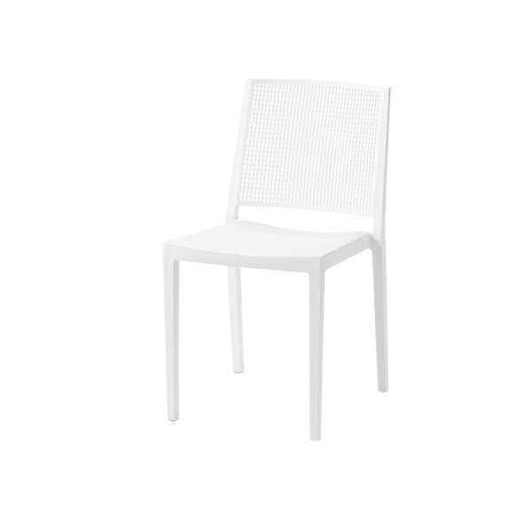Caféstuhl GOMERA NET weiß – stapelbarer. robuster Polypropylenstuhl für Innen & Außen
