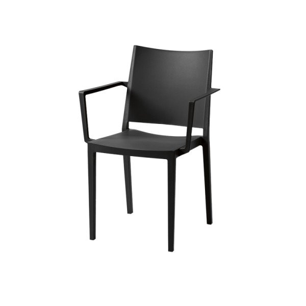 GOMERA FULL GRAND Café Stuhl Schwarz – Stabil & Stapelbar mit Armlehnen