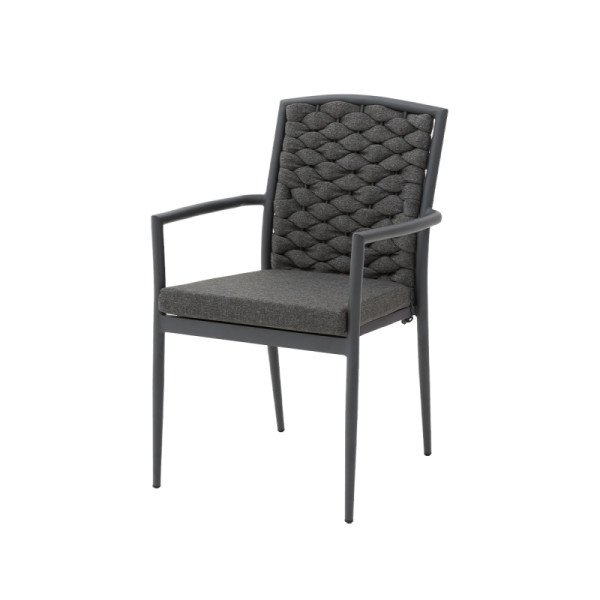 Technorattan Stuhl INTRECCIO anthrazit – wetterbeständig & stapelbar mit Kissen