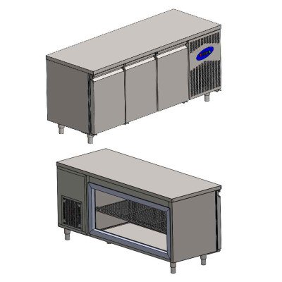 Tavoli refrigerati per kebab e pesce sotto il grill - Premium Plus - con 3 porte e 2 ripiani