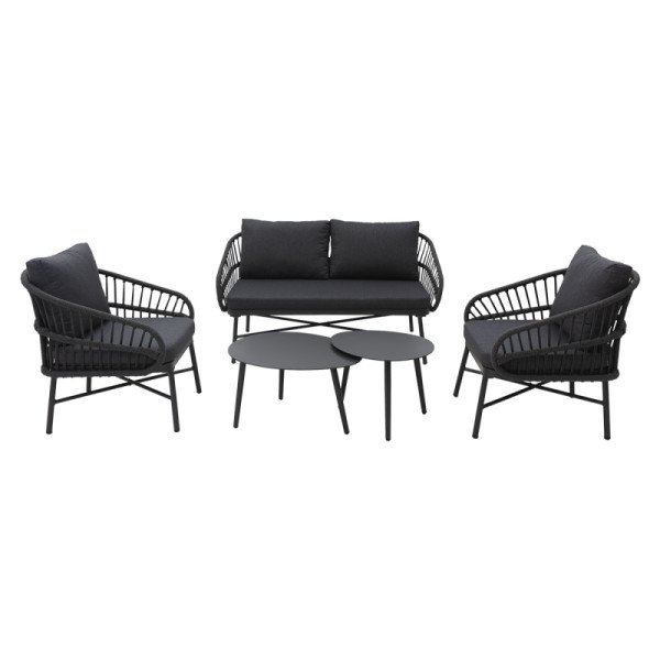 Technorattan Set CORDA – Elegantes. modernes Lounge-Set mit kordelartigem Geflecht und Aluminiumtischen