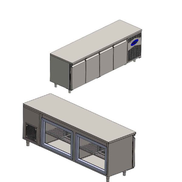 Tavoli refrigerati per kebab e pesce sotto il grill - Premium - con 4 porte e 2 ripiani