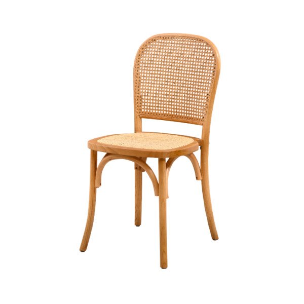 Holz Hochzeitsstuhl PALERMO in natürlichem Honig mit Rattan-Sitzfläche – mediterraner Stil und Komfort