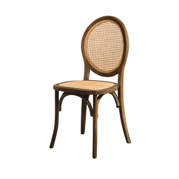 Holz Hochzeitsstuhl PALACE dunkel rustikal – Eleganter Massivholzstuhl mit Rattan-Sitz