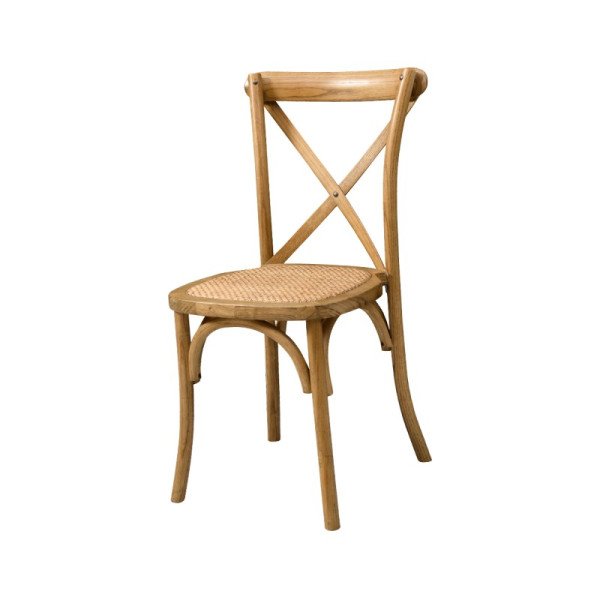 Hochzeitsstuhl CROSS-BACK HOLZ RATTAN hell rustikal – elegant & stabil für Ihre Feier