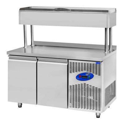 Tavolo di preparazione Premium Plus - con 2 ante e vetrina superiore ad alta visibilità