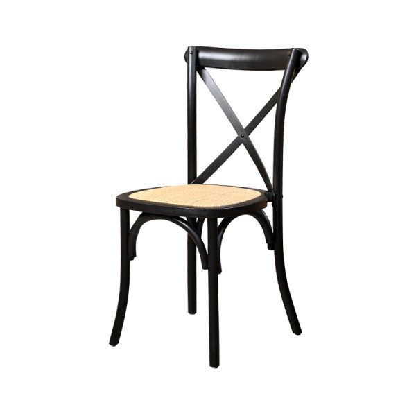 Holz Hochzeitsstuhl CROSS-BACK WOOD RATTAN schwarz – elegant & stabil