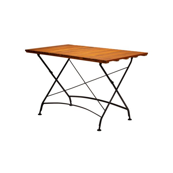 Biergartentisch LARA 120x70 cm aus Akazienholz mit Stahlgestell. klappbar und robust für 4-6 Personen