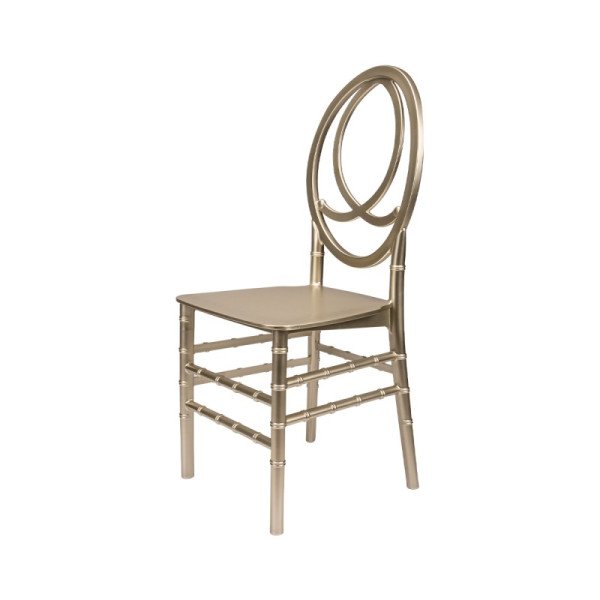 Hochzeitsstuhl PHOENIX champagner – Eleganter. stapelbarer Stuhl mit ovale Rückenlehne und wetterfestem Design für besondere Mom