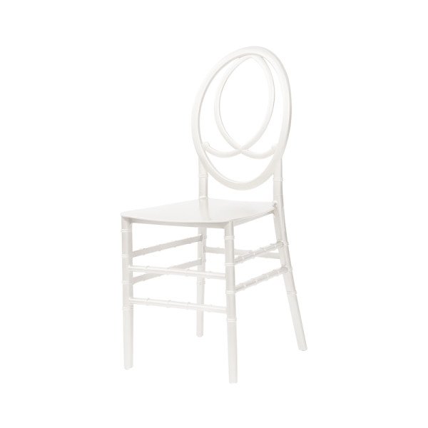 Hochzeitsstuhl PHOENIX weiß – Eleganter. leichter Stuhl mit verzierter Rückenlehne für stilvolle Hochzeiten
