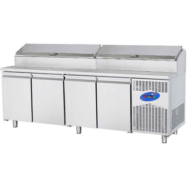 Tavolo di preparazione Premium - con 4 porte e vetrina superiore