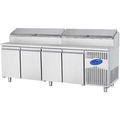 Tavolo di preparazione Premium Plus - con 4 porte e vetrina superiore