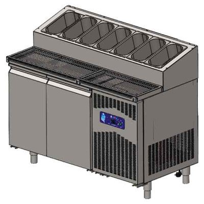 Tavolo di preparazione stile americano Premium Plus - con 2 porte e vetrina superiore