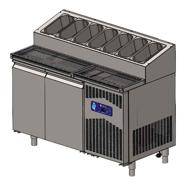 Tavolo di preparazione stile americano Premium Plus - con 2 porte e vetrina superiore