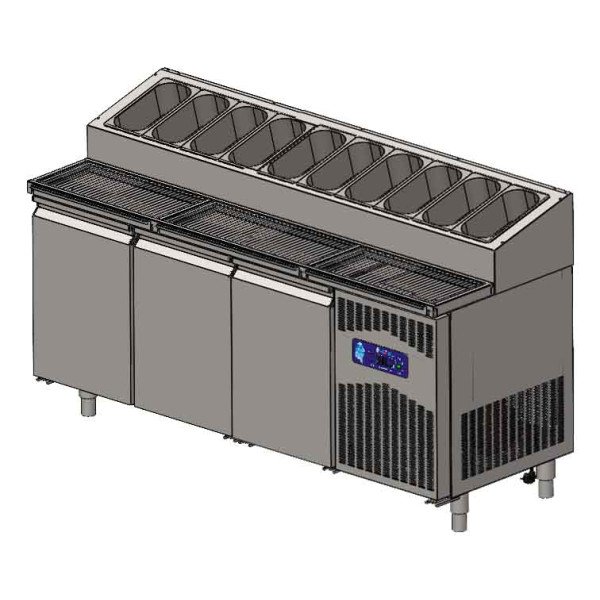 Tavolo di preparazione Premium - con 3 porte e vetrina superiore