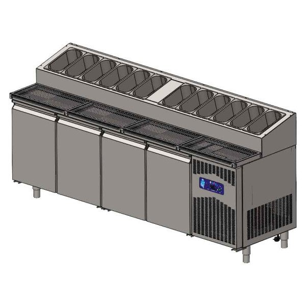 Tavolo di preparazione Premium - con 4 ante e vetrina superiore