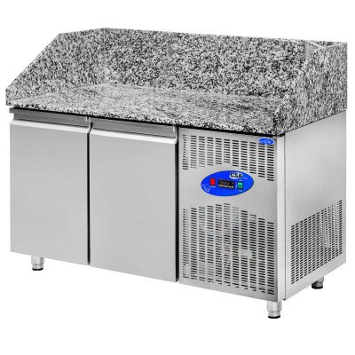 Premium pizza cooling table - 1500x800mm - with 2 doors - incl. refrigerated display case - 6x GN 1/3