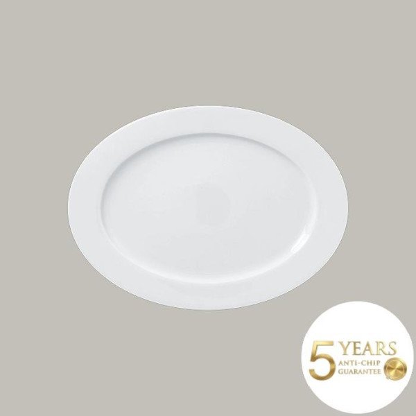 Teller flach mit Rand aus robustem Porzellan, 28,2x20,4 cm, 12 Stück – RAK Porcelain Access Serie