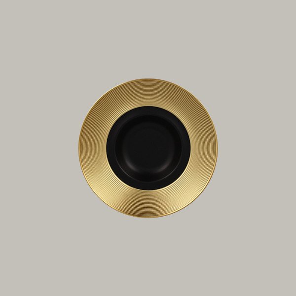 Teller tief mit Rand aus Porzellan, seidenmatte Gold-, Silber- oder Bronzeveredelung, Ø 25,6 cm, 6 Stück