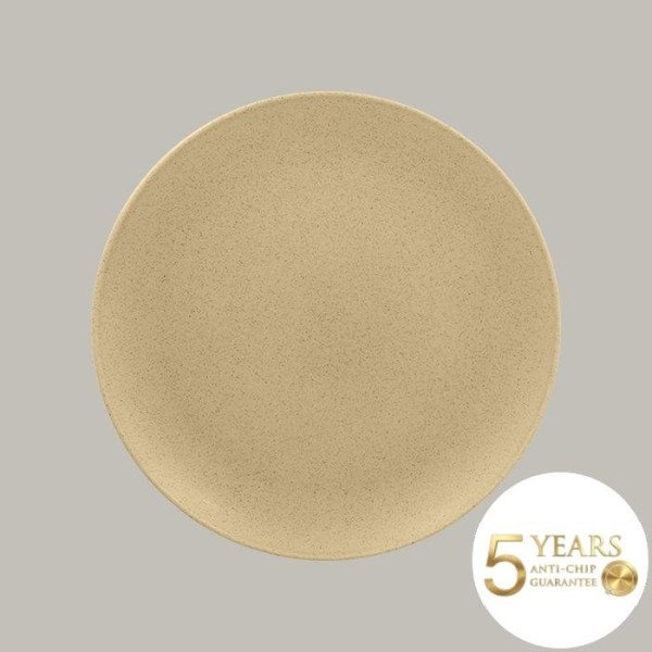 Teller coup flach aus Porzellan, 6er Set, Genesis Kollektion von RAK Porcelain – langlebig & handgefertigt in Mandelbeige, Kakao