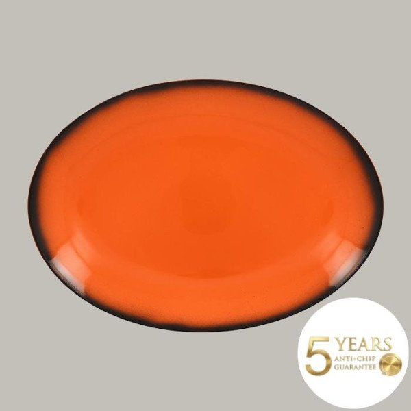 Teller coup flach aus Porzellan, 36x27 cm, 6er Set, in frischen Farben mit feiner schwarzer Kontur