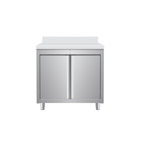 Arbeitsschrank aus Edelstahl. mit Aufkantung. 80 x 60
