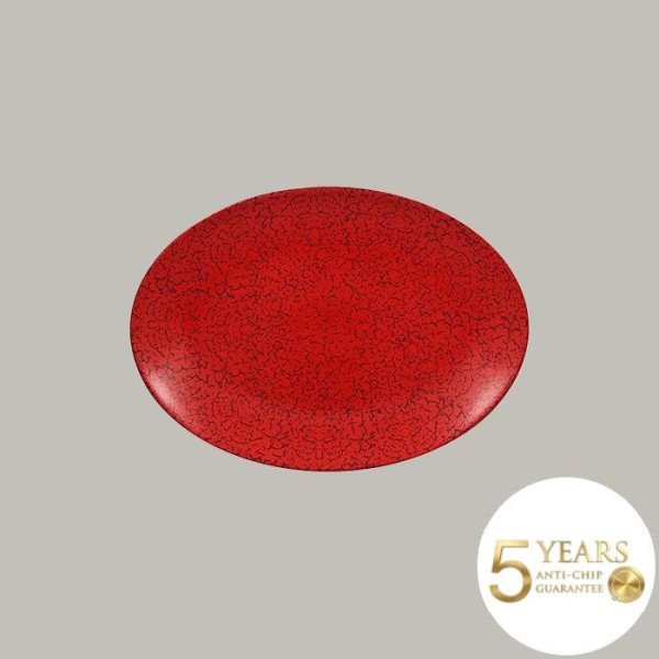 Teller coup flach aus Porzellan, 32 cm, 6er Set, rot-schwarz, asiatisch inspiriert