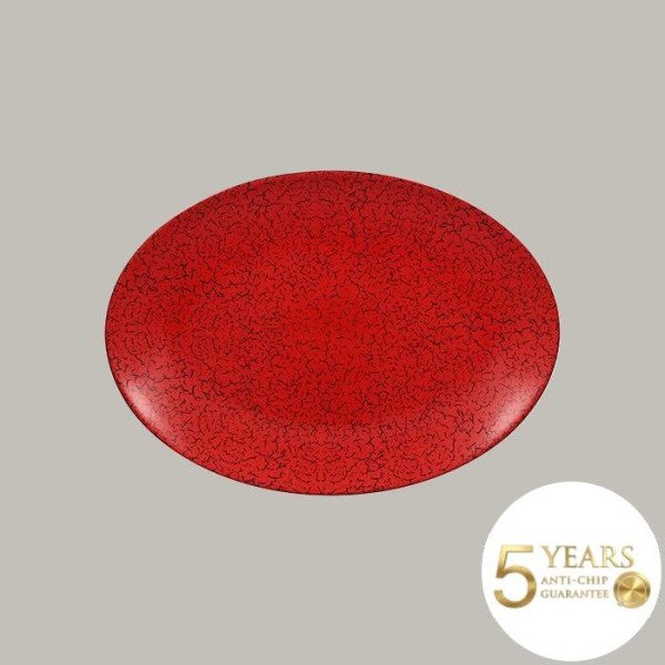 Teller coup flach aus Porzellan, 36 cm, 6-teilig, rot-schwarz, asiatisch inspiriert