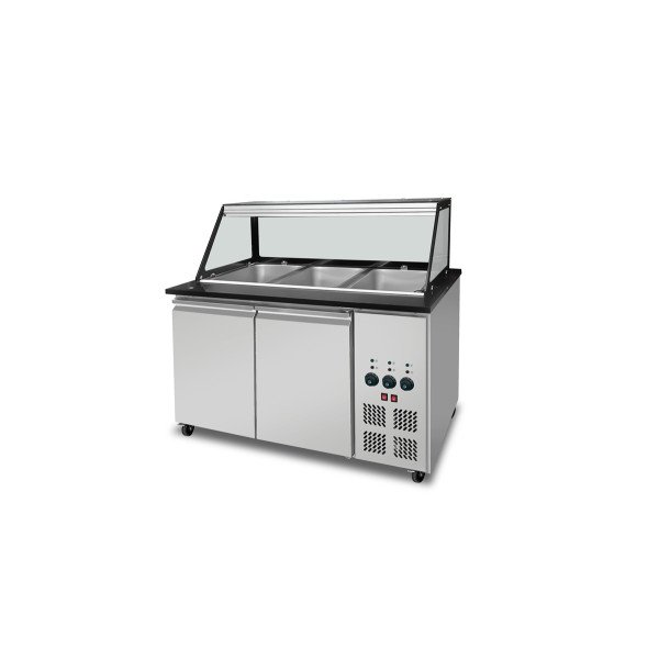 SNACK-Line Bain-Marie Theke 3x GN1/1. Granit Star Galaxy schwarz. 123x82x85.5 Glasaufbau Klarglas schwarzer Rand. ohne Zwischena