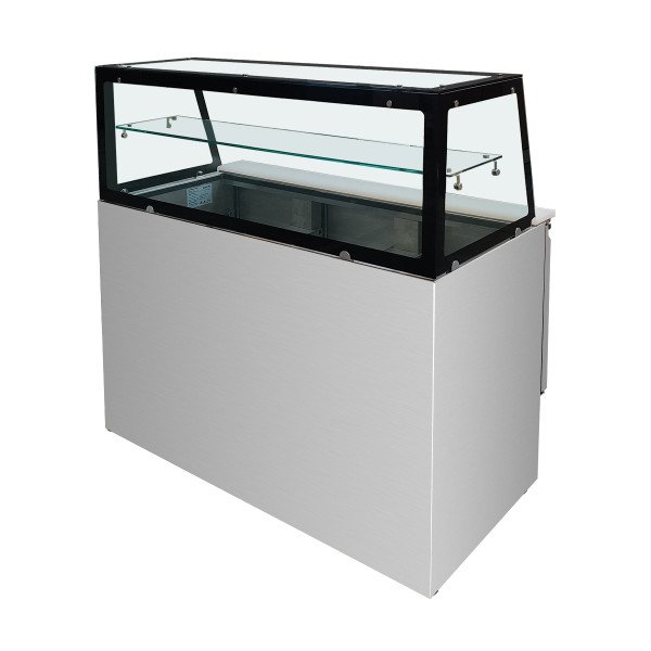 Saladette 2 Türen. 90 x 70 gerader Glasaufbau. Klarglas mit schwarzem Rand