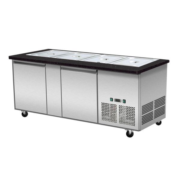 SNACK-Line. Kalte Theke. 4x GN1/1. Granit Star Galaxy schwarz. OHNE Glasaufbau 153x82x85.5