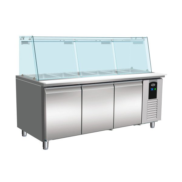 KÜHLTISCH MIT GLAS 3 TÜREN  5X 1/1 GN BEHÄLTER