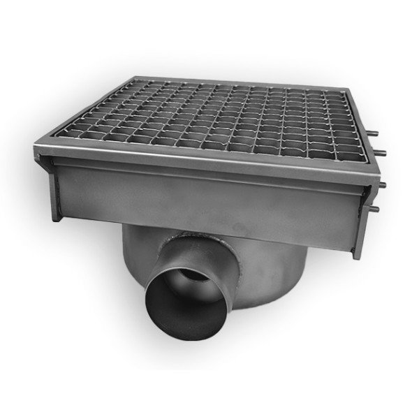 EDELSTAHLABFLUSS 300X265 MIT 1 AUSGANG FÜR SCHLITZRINNE