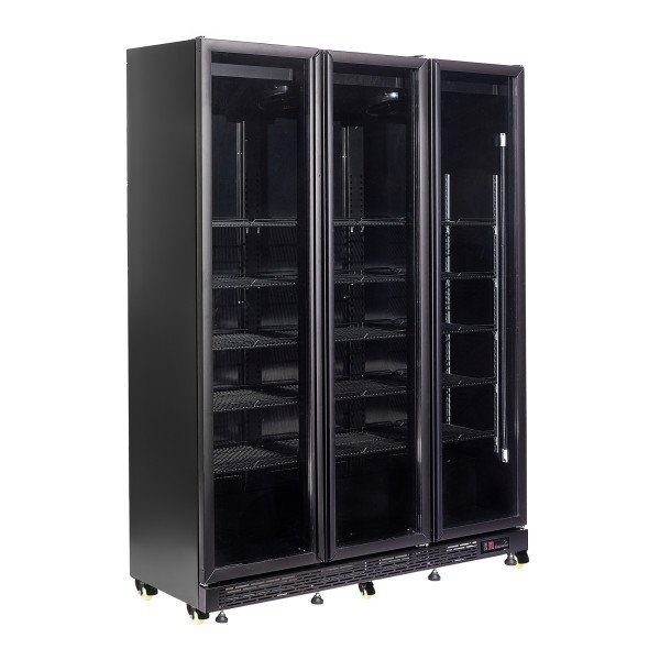 KÜHLSCHRANK 3 GLASTÜREN SCHWARZ NAP-1200 HT - MIT TÜRHEIZUNG