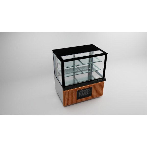 Kühltheke / 100 cm / Akustikpaneel Holzfront / Schwarze Granit / 2 Ablagen